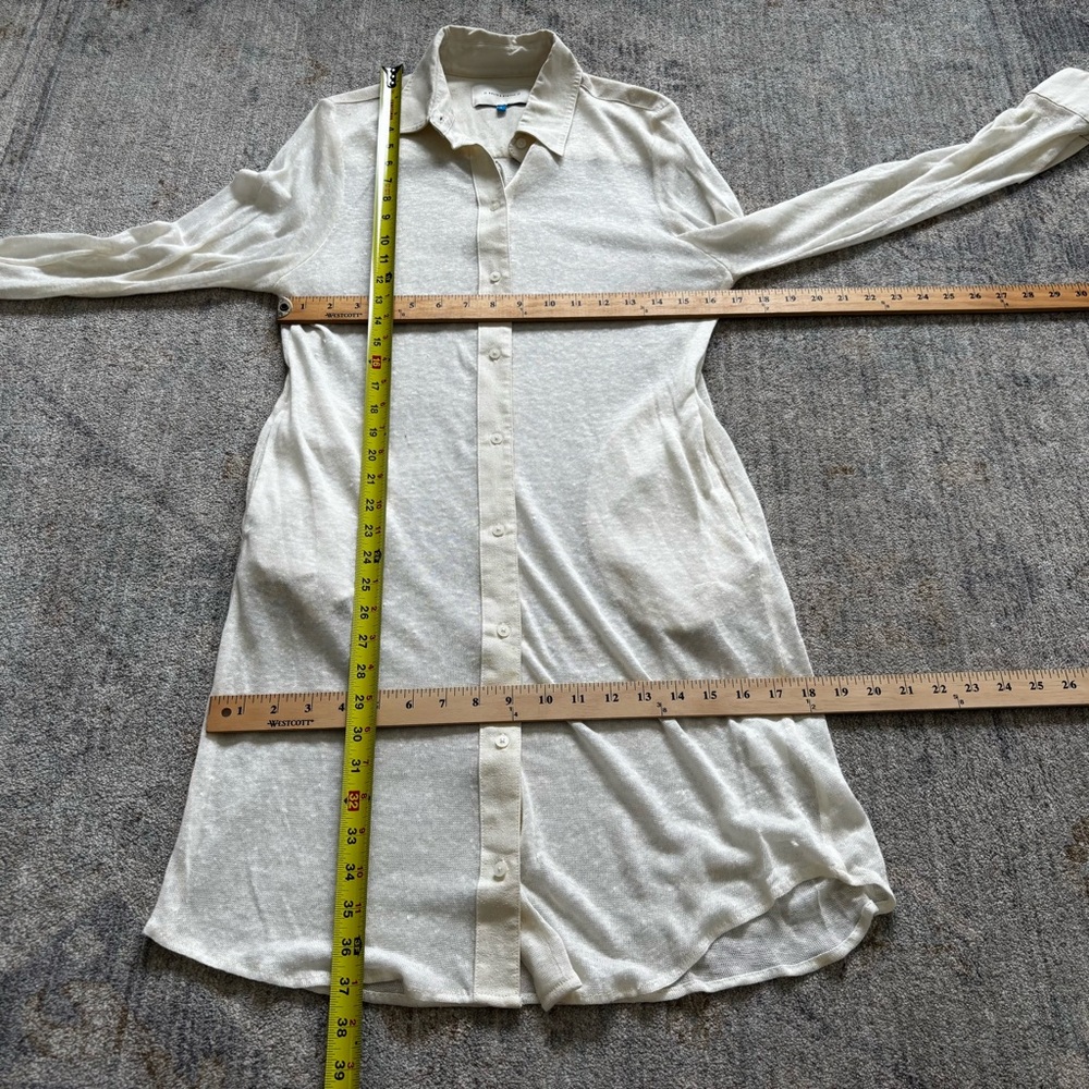 SOLID AND STRIPED SHEER Button-Up Long Sleeve Shirt Dress W/ Pockets Size Large - Picture 4 of 6